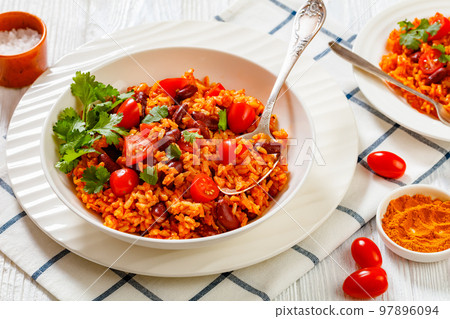 jollof rice with red beans, tomato, spices jollof rice with red beans, tomato, spices 97896094