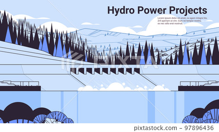 Hydroelectric power production station water spills over the top of dam hydro energy industrial renewable energy sources Hydroelectric power production station water spills over the top of dam hydro energy industrial renewable energy sources 97896436