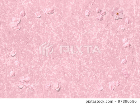 Cherry-colored Japanese paper with a beautiful Sunago Unryu pattern and falling cherry blossoms 97896586
