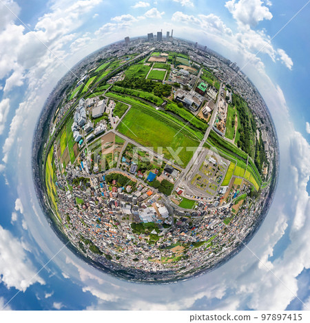 Aerial view Minuma rice paddy shot with a 360-degree camera Aerial view Minuma rice paddy shot with a 360-degree camera 97897415