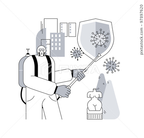 Public place sanitizing abstract concept vector illustration. Surfaces cleaning, chemical disinfectant, covid19 virus spread, prevention measures, public health, remove germs abstract metaphor. Public place sanitizing abstract concept vector illustration. Surfaces cleaning, chemical disinfectant, covid19 virus spread, prevention measures, public health, remove germs abstract metaphor. 97897620