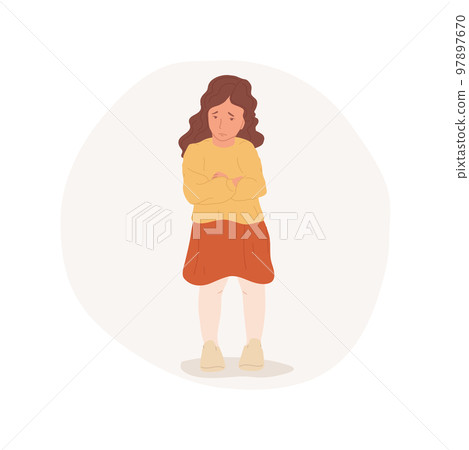 Resentment isolated cartoon vector illustration. Offended girl standing alone, resentful kid psychology, people socio-emotional development, dissatisfied face expression vector cartoon. 97897670