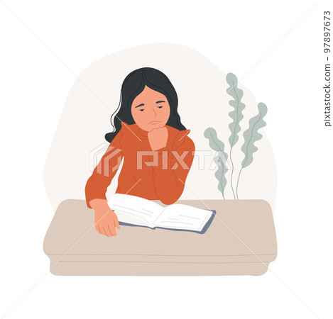 Boredom isolated cartoon vector illustration. Bored girl having stress, feeling depression, frustrated state, kids psychology, socio-emotional development, exhausted mood vector cartoon. 97897673