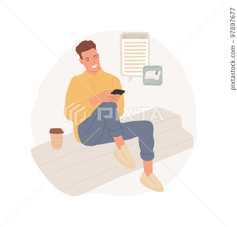 Reading app isolated cartoon vector illustration. Relaxed guy looking at smartphone screen and reading online book, people lifestyle, leisure time for self-development vector cartoon. Reading app isolated cartoon vector illustration. Relaxed guy looking at smartphone screen and reading online book, people lifestyle, leisure time for self-development vector cartoon. 97897677