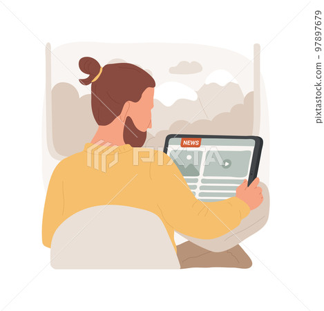 News isolated cartoon vector illustration. Man looking at tablet screen, reading news online, latest news and videos on a website, obtaining information, people lifestyle vector cartoon. News isolated cartoon vector illustration. Man looking at tablet screen, reading news online, latest news and videos on a website, obtaining information, people lifestyle vector cartoon. 97897679
