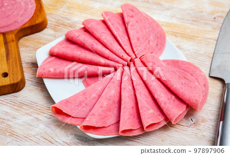 Sliced turkey mortadella sausage Sliced turkey mortadella sausage 97897906