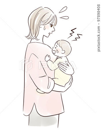 mother holding a crying baby 97898408