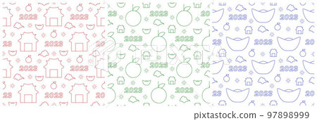 Set of Chinese Lunar New Year 2023 Days Seamless Pattern Decoration Template Hand Drawn Cartoon Flat Illustration 97898999