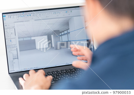 Three-dimensional CAD three-dimensional 3DCG architectural design project interior view businessman Three-dimensional CAD three-dimensional 3DCG architectural design project interior view businessman 97900033