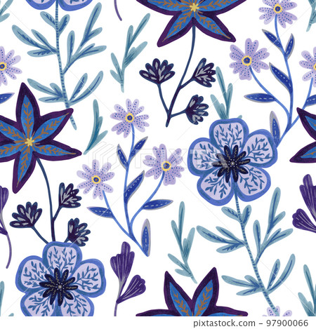 Seamless pattern with hand drawn abstract ornate flowers. Vector illustration in victorian style. Dark gothic floral texture.  97900066