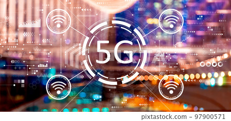 5G network with big city at night 5G network with big city at night 97900571