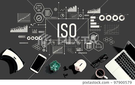 ISO theme with electronic gadgets and office supplies ISO theme with electronic gadgets and office supplies 97900579