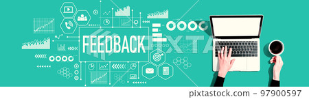 Feedback theme with person using a laptop Feedback theme with person using a laptop 97900597