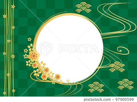 日式圓框_綠色格子背景1560 97900599