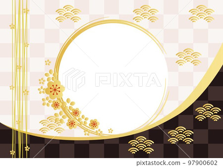 Japanese pattern round frame _ black lattice background 1557 Japanese pattern round frame _ black lattice background 1557 97900602