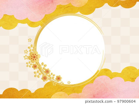 Pink Japanese paper and gold leaf _ round frame 1555 Pink Japanese paper and gold leaf _ round frame 1555 97900604