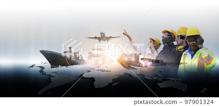 The world logistics background or transportation Industry or shipping business, Container Cargo shipment truck delivery airplane import export Concept The world logistics background or transportation Industry or shipping business, Container Cargo shipment truck delivery airplane import export Concept 97901324