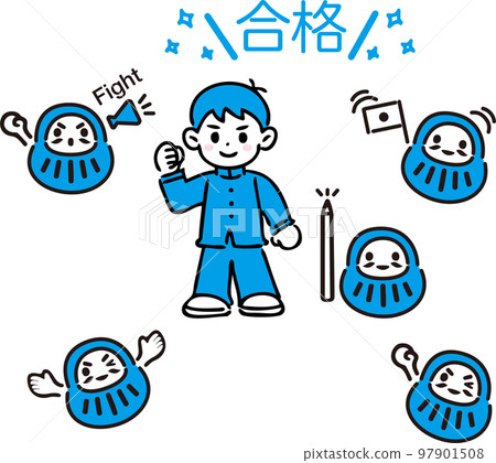 Examination student student person male boy daruma simple touch illustration material set 97901508