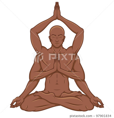 Design of man with six arms doing yoga 97901834