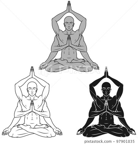 Design of man with six arms doing yoga 97901835