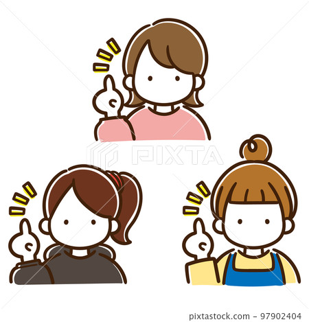 舉起食指並解釋要點的簡單時尚女孩的線條畫插圖集 舉起食指並解釋要點的簡單時尚女孩的線條畫插圖集 97902404