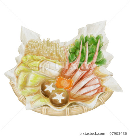 Illustration of a crab sukiyaki hot pot like a hand-painted watercolor painting 97903486