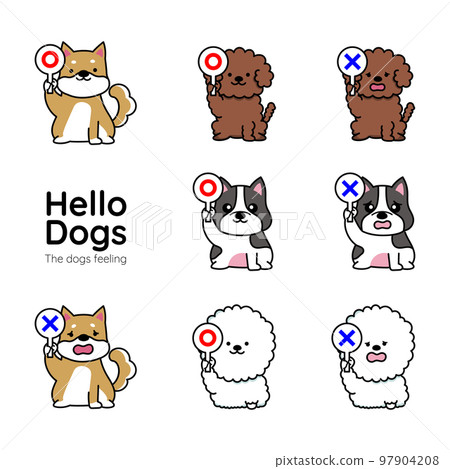狗面部表情圖標圓形和交叉 97904208