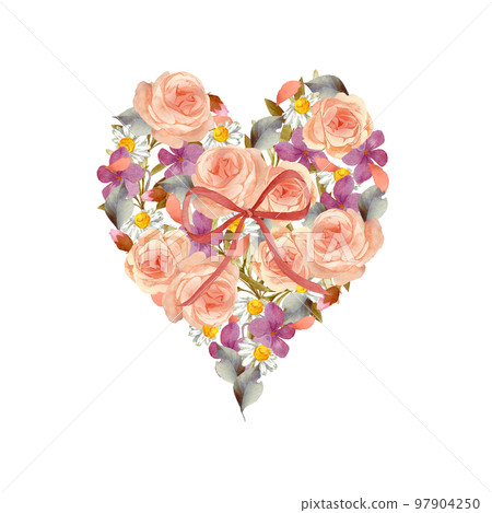 Heart-shaped watercolor rose bouquet Heart-shaped watercolor rose bouquet 97904250