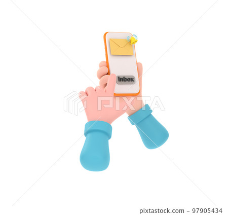 hand holding the smartphone with e-mail application on screen. 97905434