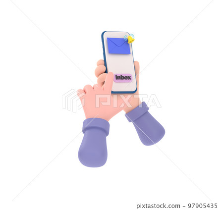 hand holding the smartphone with e-mail application on screen. hand holding the smartphone with e-mail application on screen. 97905435
