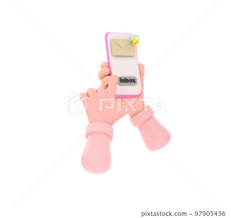hand holding the smartphone with e-mail application on screen. hand holding the smartphone with e-mail application on screen. 97905436