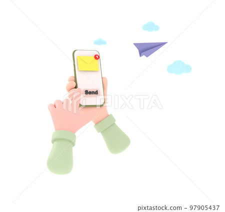 hand holding the smartphone with e-mail application on screen and paper plane. hand holding the smartphone with e-mail application on screen and paper plane. 97905437