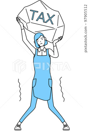 A woman wearing an apron who suffers from a tax increase 97905512