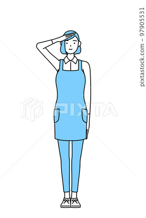 A woman wearing an apron to salute 97905531