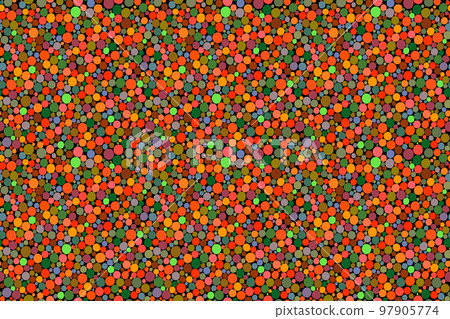 Seamless pattern of random fine polka dots in multicolors such as orange and green on a black background Seamless pattern of random fine polka dots in multicolors such as orange and green on a black background 97905774