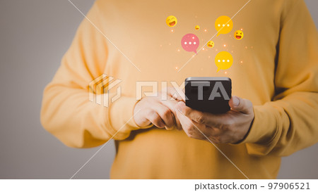 Man hand using smartphone typing live chat chatting on application communication digital web and social network concept. Social media application chat box. Man hand using smartphone typing live chat chatting on application communication digital web and social network concept. Social media application chat box. 97906521