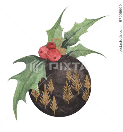 Ball for a Christmas tree. Watercolor illustration. Ball for a Christmas tree. Watercolor illustration. 97906669
