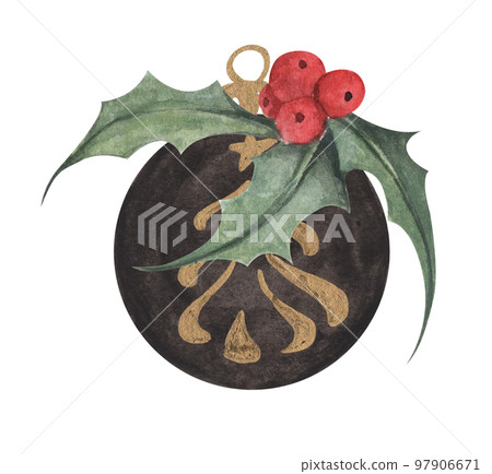 Ball for a Christmas tree. Watercolor illustration. Ball for a Christmas tree. Watercolor illustration. 97906671