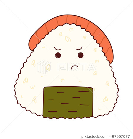 Traditional Japanese food. Asian cute onigiri with funny face. Vector illistration Traditional Japanese food. Asian cute onigiri with funny face. Vector illistration 97907077