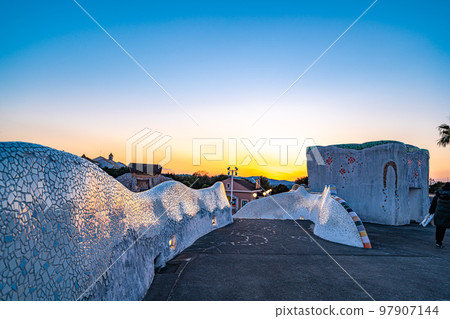 Spanish village in winter vacation _ at dusk 97907144