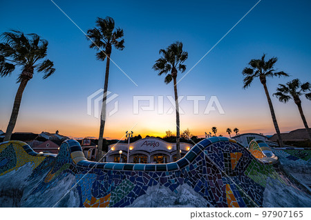 Spanish village in winter vacation _ at dusk 97907165