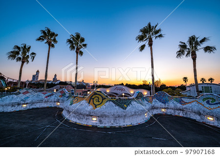 Spanish village in winter vacation _ at dusk 97907168