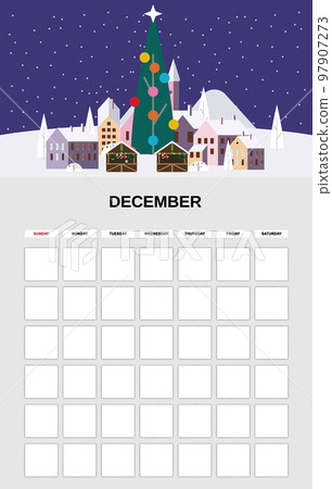 December Calendar Planner month. Minimalistic Christmas city landscape natural backgrounds Winter. Monthly template for diary business. Vector isolated 97907273