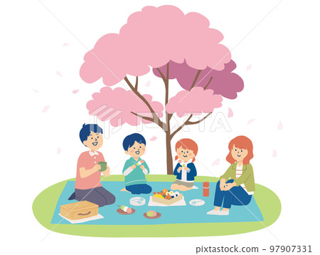 一家人看櫻花的插畫 一家人看櫻花的插畫 97907331