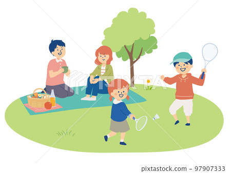 Illustration of a family spending time in the park square 97907333