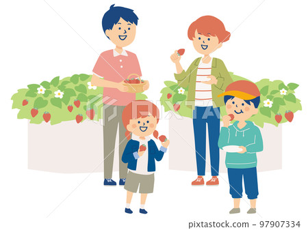 Illustration of a family enjoying strawberry picking 97907334