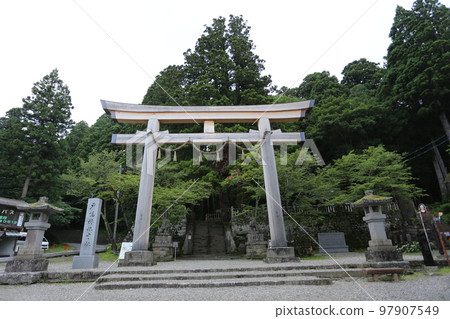 The middle shrine of Togakushi Shrine, where three large cedar trees are sacred trees. The middle shrine of Togakushi Shrine, where three large cedar trees are sacred trees. 97907549