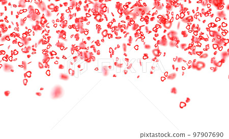Falling red confetti isolated on white background. Valentine's Day decoration. Small hearts. Love symbol. Upper border. 3D rendering. 97907690