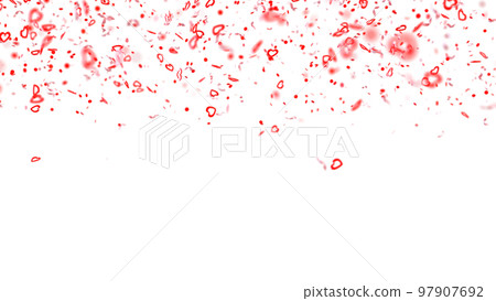 Falling red confetti isolated on white background. Valentine's Day decoration. Small hearts. Love symbol. Upper border. 3D rendering. 97907692