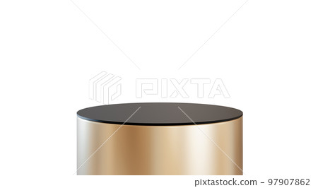 Golden podium isolated on white background. Elegant stage for product, cosmetic presentation. Luxury mock up. Pedestal or platform for beauty products. Empty scene. 3D rendering. 97907862